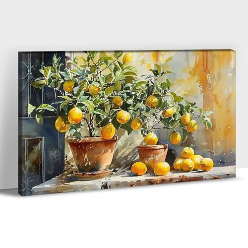 Lemon Wall Art, Vintage Yellow Lemon Canvas Prints for Kitchen Wall Decor, - Picture 2 of 8