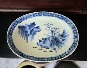 Antique Japanese Porcelain Arita Blue Early Small Dish Plate 