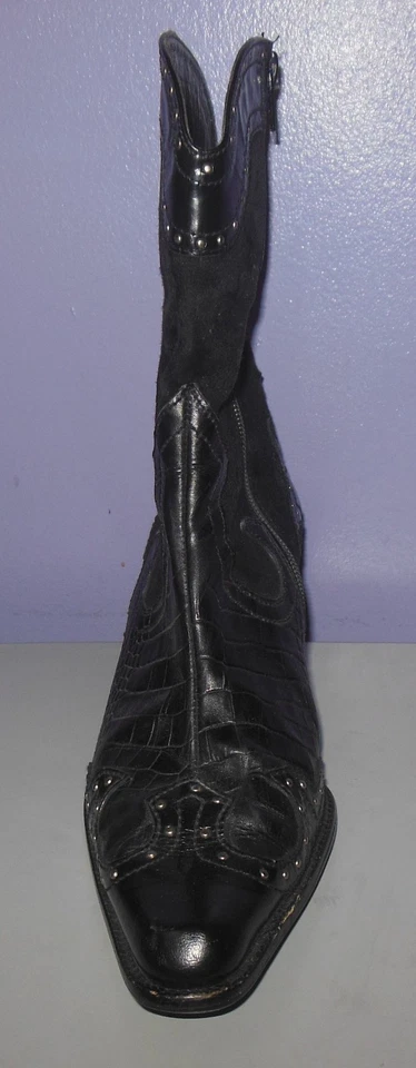 Botas occidentales Stuart Weitzman con tachuelas punta corta cuero gamuza tacón bloque 8,5 Foto 3 de 4