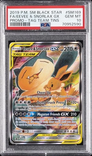 2019 POKEMON SM BLACK STAR PROMO #SM169 FULL ART/EEVEE & SNORLAX GX PSA 10