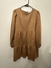 Flying Tomato Dress Womens Small Brown Long Sleeve Tiered Mini Boho Babydoll  M