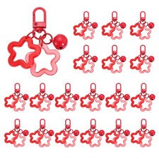 20Pcs Double Star Bell Keychain, Cute Star Bag Charms Keychain Charms, Red