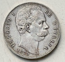 Italien Italy  5 Lire 1879 Umberto 900 Silber Km#20