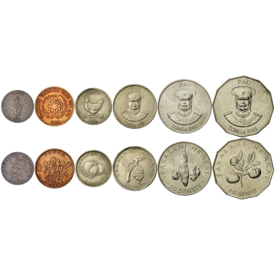 Tonga | Juego de 6 monedas | 1 2 5 10 20 50 Seniti | 1981 - 1996 Foto 2 de 2