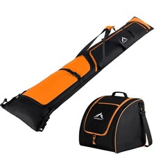 Ski Bag and Boot Bag Combo, Padded Skis Bag for Air Travel, Black  Orange