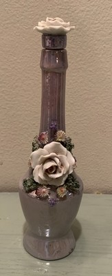 ANTIQUE GERMANY PURPLE LUSTERWARE APPLIED FLOWERS PORCELAIN PERFUME BOTTLE