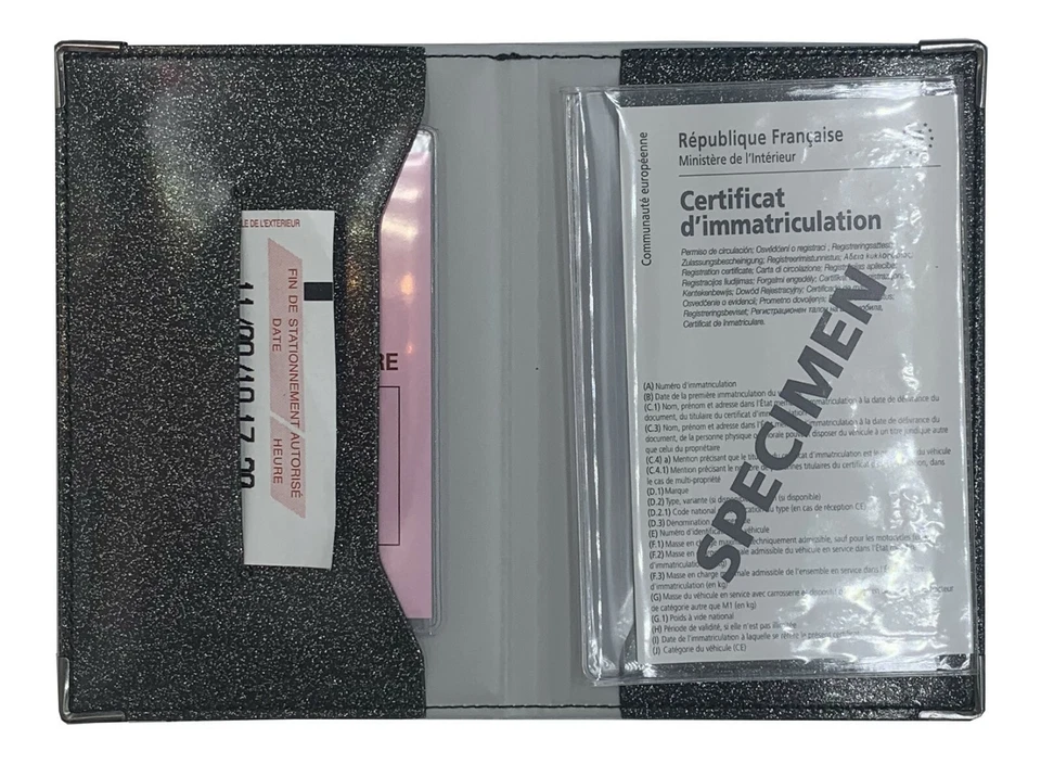 Porte papiers voiture gris foncé+ étui carte grise + étui permis made in france  - Photo 2/3