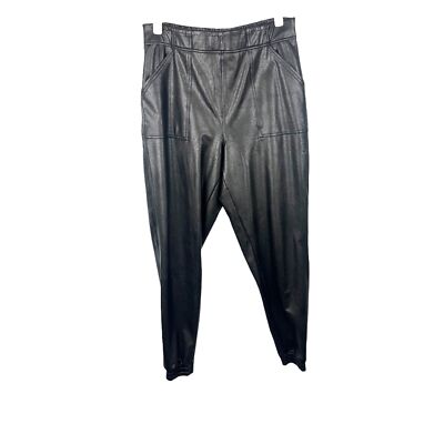 Spanx Womens Faux Leather Jogger Pants Black Size Large Pull