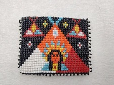 Vintage Native American Beaded Leather Snap Coin Purse Teepee  Indian Chief