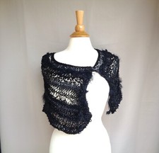 Stole Wrap with Button Cape Style Shawl Lace Design Black Artsy Fashion Formal