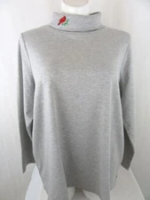 Quacker Factory Size 3X Heather Grey Holiday Embroidered Turtleneck Top