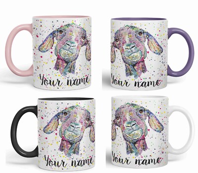 Personalisierte Tasse mit Namen Ziege Bauernhof Tiere Keramik Kunst farbig