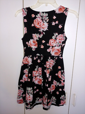 black knit floral dress forever 21 FOREVER 21 GIRL'S SLEEVELESS BLACK/FLORAL KNIT DRESS-S-COTTON/SPANDEX-CUTE
