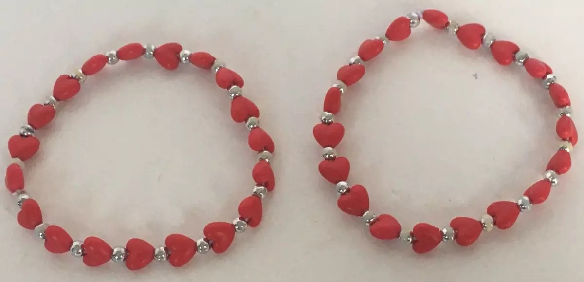 Valentines Day Bracelets Hearts Love Stretch Plastic Beads February Jewelry  Set