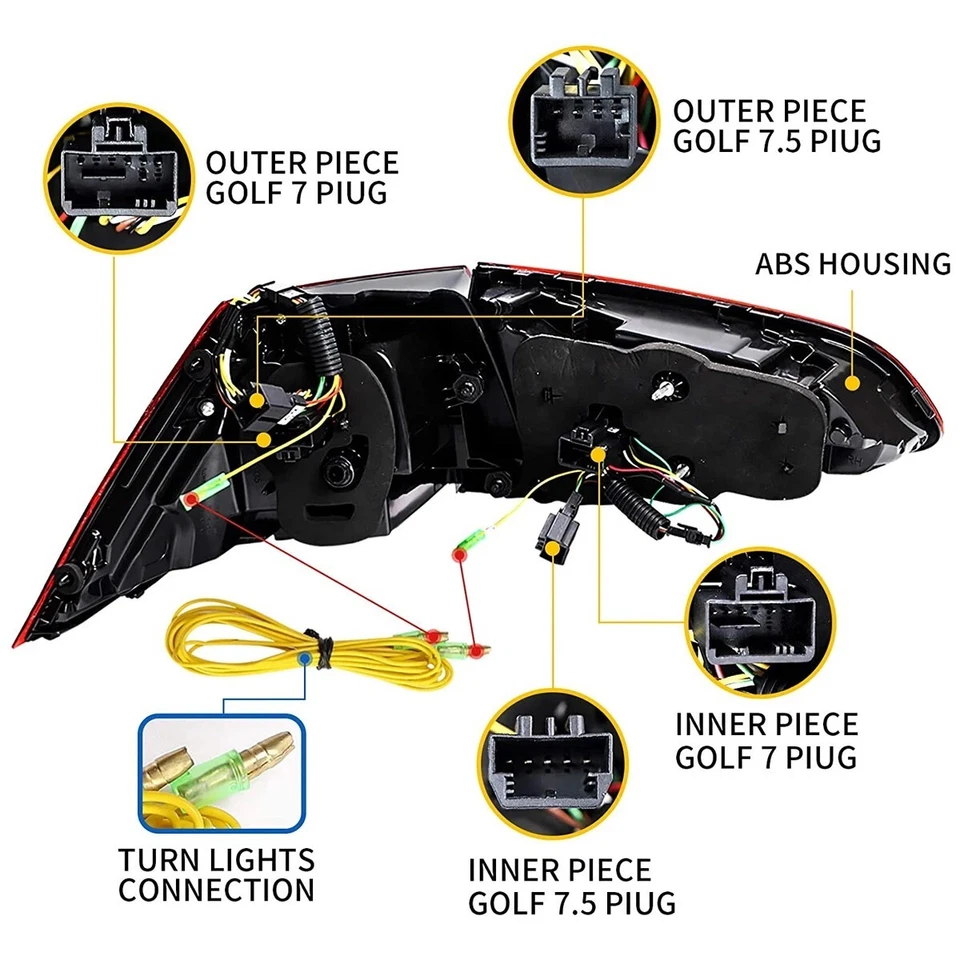 Luces traseras LED negras para Volkswagen VW Golf 7 MK7 MK7.5 2014-20 par (L+R) Foto 3 de 3