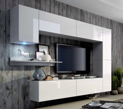 Moderne Wohnwand FUTURE C6 1A Hochglanz Led Beleuchtung Wohnzimmer Mediawand