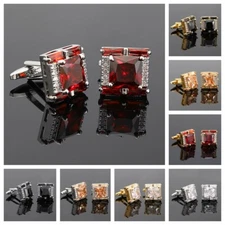 Men Gorgeous Square Rhinestone Cuff Links Boxed Party Wedding Crystals Cufflinks