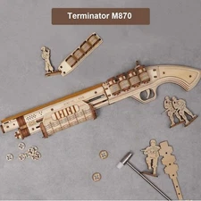 ROKR Shotgun Terminator M870 Wooden Toy Gun 3D Mechanical Model Kit Puzzle Toys