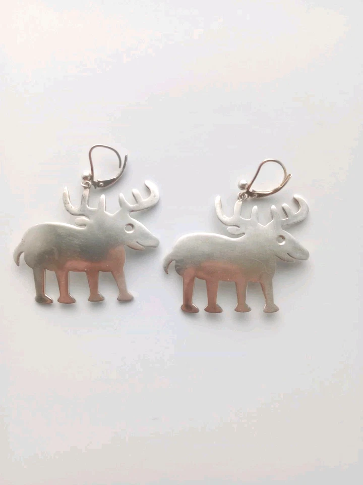 Sterling Silver Deer Mousse Dangle Earrings 925 Sarkis Signed 13.7g Big Vintage - Image 2 of 4