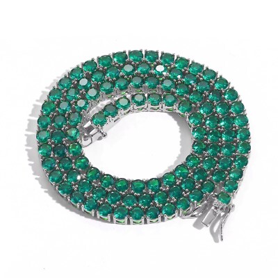 34 ct Created Green Emerald 14K White Gold Plated Wedding Tennis Necklace Womens