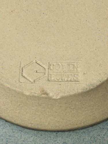 Vtg Colin Bowes Australian Studio Pottery Blue Bowl Geometric Matte Glaze 11in - Picture 4 of 8