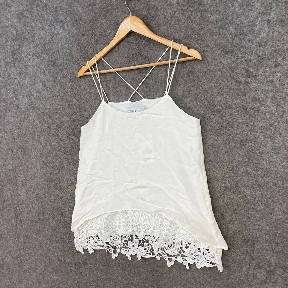 NEW Wish Womens Camisole Top Size 8 XS White Sleeveless Lace Trim 12418 - image 2 of 4