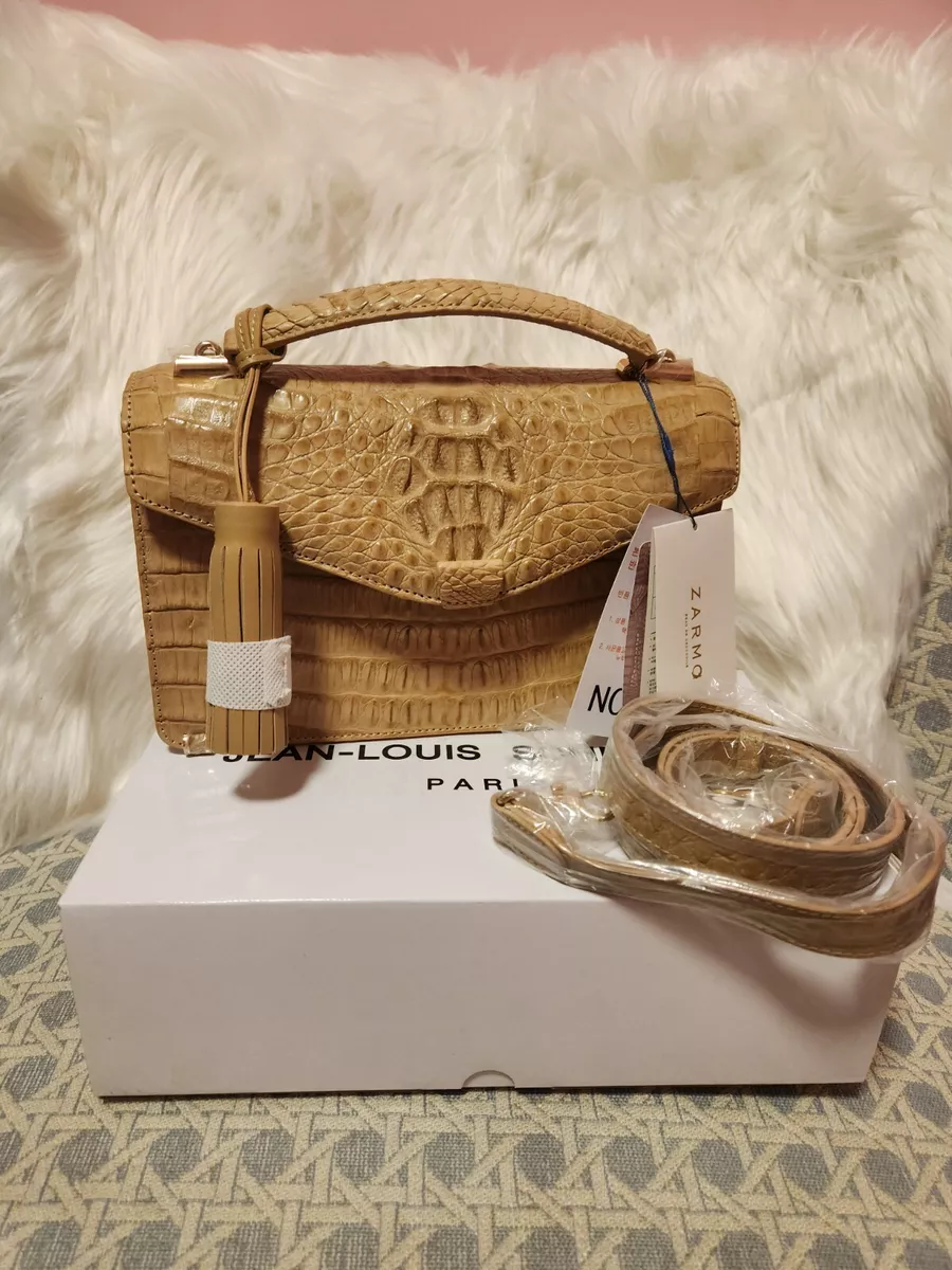 Women Genuine Caiman Crocodile Skin Leather Adjustable Crossbody Handbag-ZARMOI