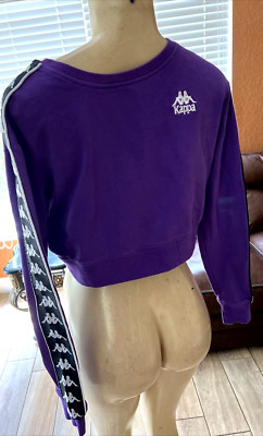 Kappa 222 Banda AYS Cropped Sweatshirt in Violet Black & White Pullover S rb