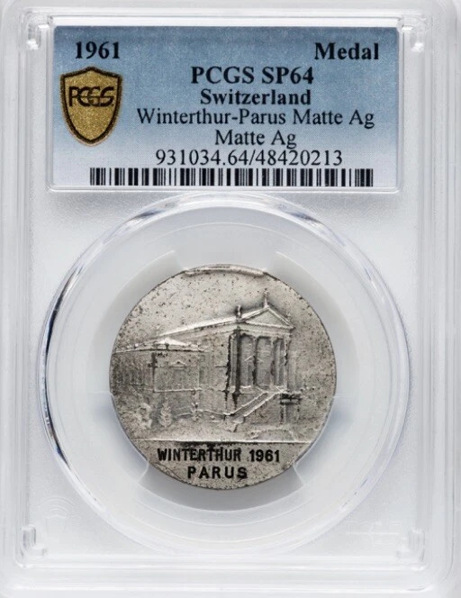 Switzerland 1961 Matte 0.925 Silver Medal, Confederation Winterthur-Parus, PCGS - Image 3 of 4