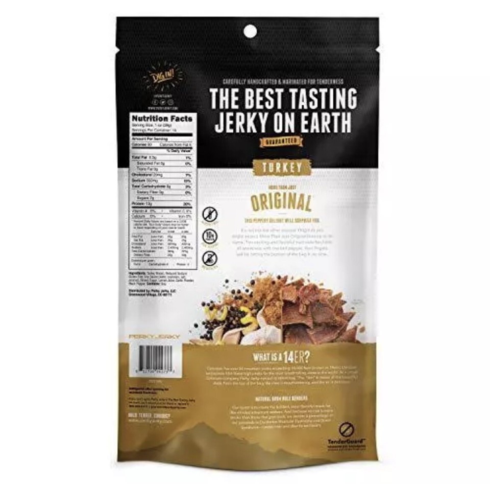 Perky Jerky Original Turkey Jerky, 14oz Low Sodium 10g Protein per