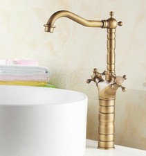 Antique Brass Bathroom Sink Faucet Swivel Spout Dual Handle kitchen Mixer Taps