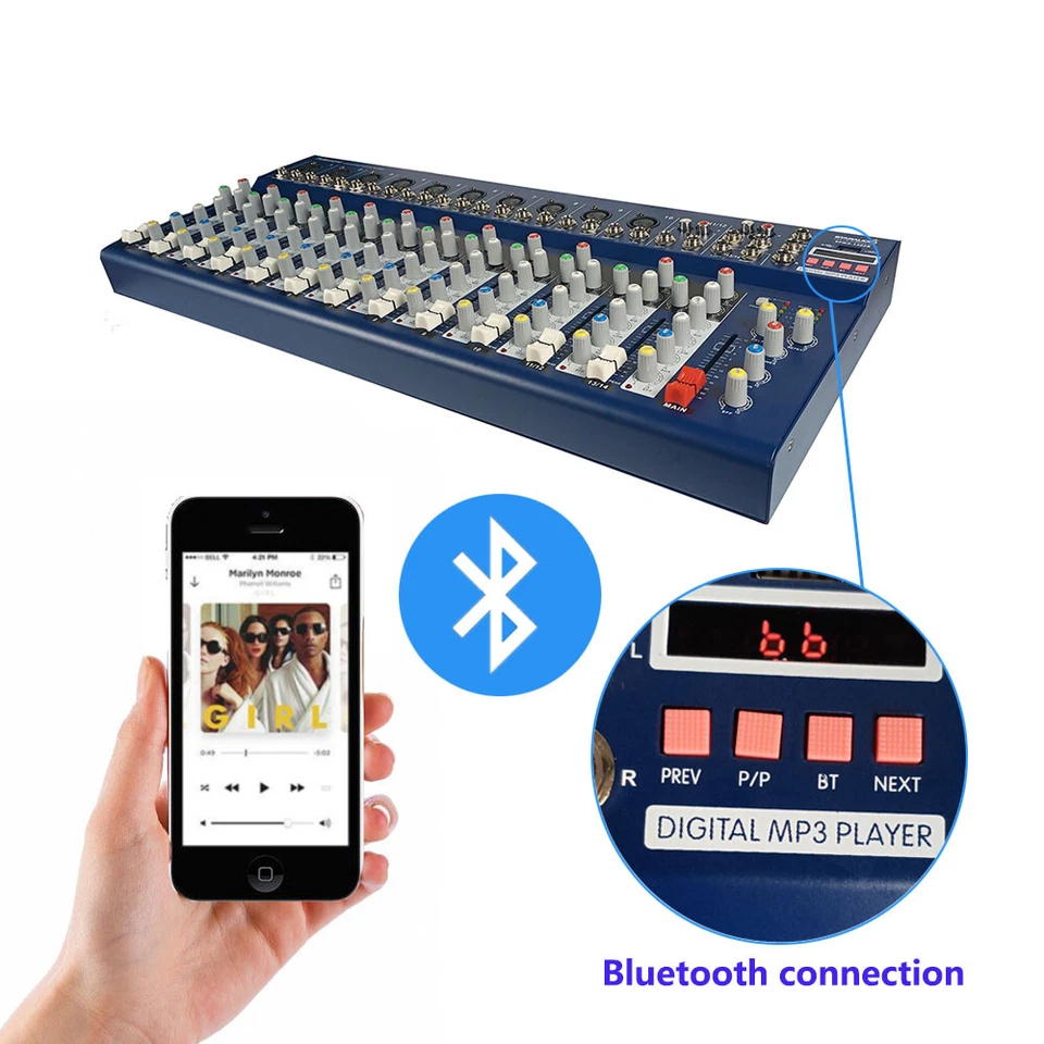 14CH Audio Mixer DJ Sound Mixing Console Amplifier Studio Recording Live Mixer - Image 4 of 4