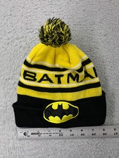 Batman Beanie Toque Youth One Size Black Yellow Knit Embroidered Acrylic Pom