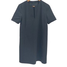 Elie Tahari Shift Dress Women Medium Knee Length Black Short Sleeve V Neck Wool