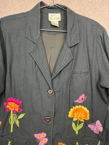 Quacker Factory Embroidered Floral Blazer Womens Size L Art to Wear Gannycore - Picture 5 of 10