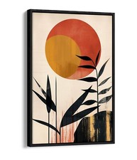 ORANGE SUN AND PLANTS BOHO HOME FLOAT EFFECT FRAMED CANVAS ART PICTURE PRINT
