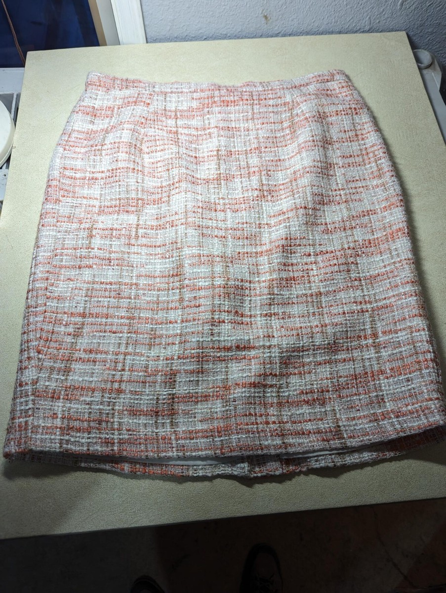 Cynthia Rowley Straight Pencil Skirt~Coral/Pink/White Tweed~Back