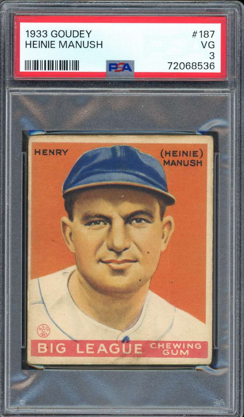 1933 Goudey 187 Heinie Manush PSA 3