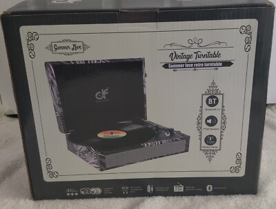 Danfi Audio Built In Speakers 3 Speeds Bluetooth Turntable, FM Radio Black Palm