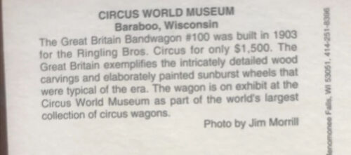 Circus World Museum 1903 Great Britain Bandwagon #100 Postcard New, Unposted - Picture 3 of 3