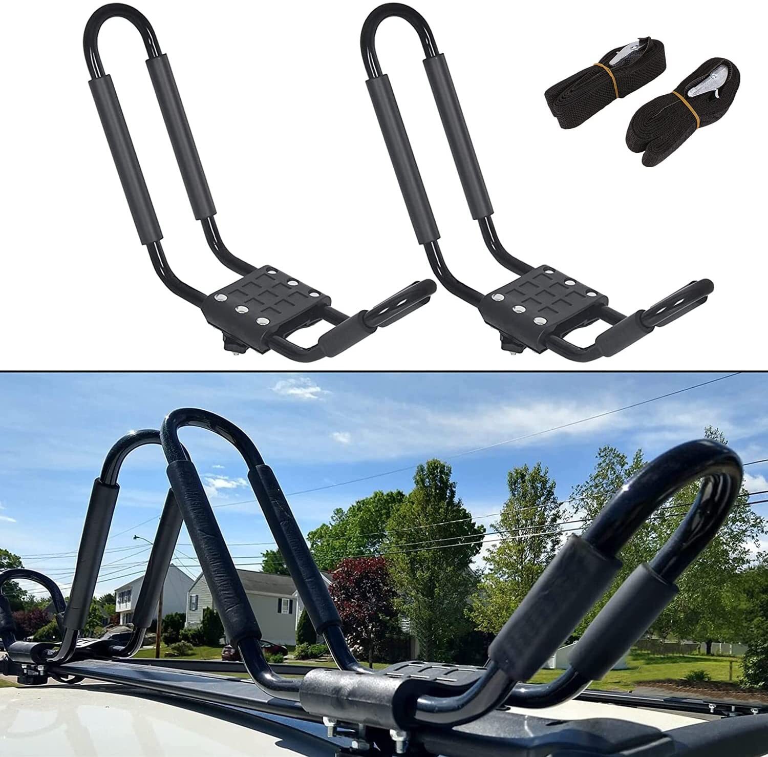 2 Kayak Roof Rack Holder Carrier Boat Ski Surf Roof Mount Car Cross J-Bar Rack