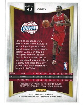 CHRIS PAUL 2012-13 Panini Select #48 Silver Prizm UK