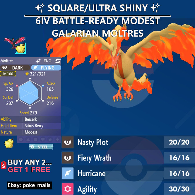 MOLTRES ⚡ POKEMON SCARLET VIOLET ⚡ SHINY/NORMAL ⚡ 6IV BATTLE READY VGC 23 ⚡