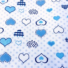 Blue Hearts Polka Dot Cotton Flannel Fabric by the Yard 45" Wide Soft Nursery