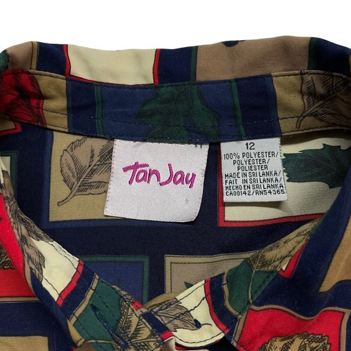 Tan Jay Top Blouse Women's Size 12 Multi-color Button Front Long Sleeve Light - Imagen 6 de 6