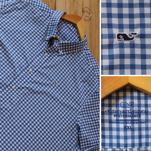 Vineyard Vines Performance Shirt Men 2XL Button-Down Gingham Check NYLON Stretch