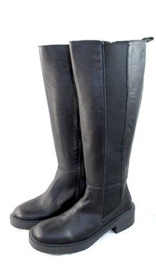 Women's Black Leather Knee High Boots By Enzo Tesoti  Size 8 US