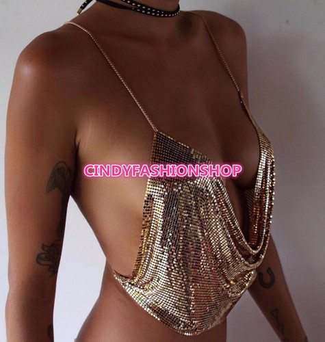 USA Women Metal Crop Tops Backless Bralette Tops Summer Beach Party Club Sequin - Picture 35 of 40