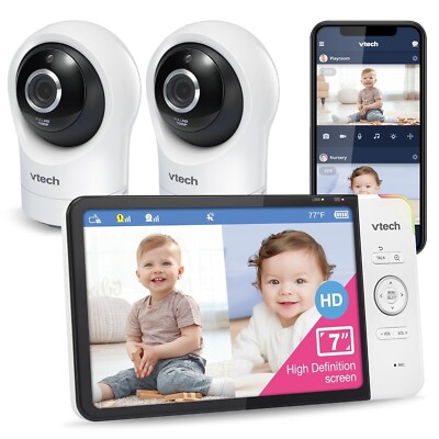 VTech RM7764-2HD 7'' HD Video Baby Monitor with 2 Wi-Fi Cameras - White #3