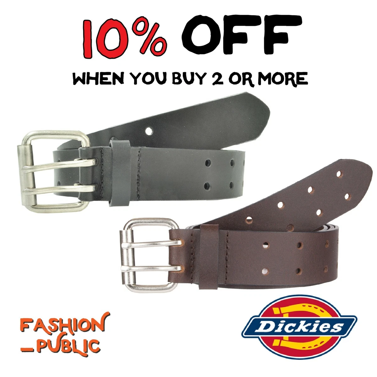 DICKIES MEN'S BELT 2 HOLE DOUBLE PRONG BRIDLE BLACK GENUINE LEATHER WORK  BELT